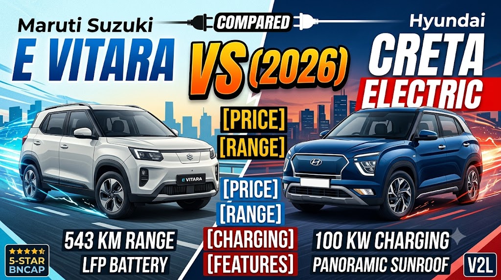 Maruti Suzuki e Vitara vs Hyundai Creta Electric (2026): Price, Range, Charging & Features Compared