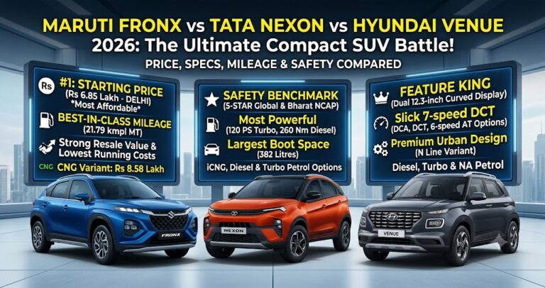 Maruti Fronx vs Tata Nexon vs Hyundai Venue 2026