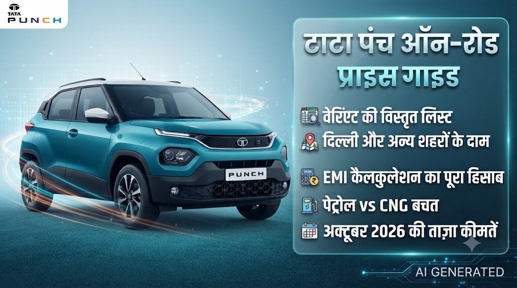 Tata Punch on-road price guide variant wise ex-showroom cost Delhi Mumbai Bengaluru October 2026